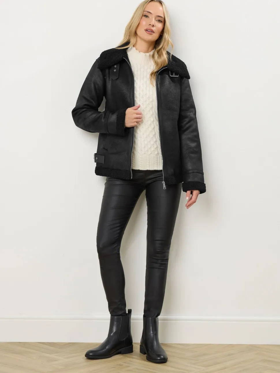 Noir - Veste aviateur Long Tall Sally à coutures fuselées