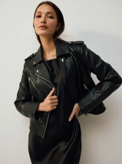 Noir - Veste de motard en cuir faux