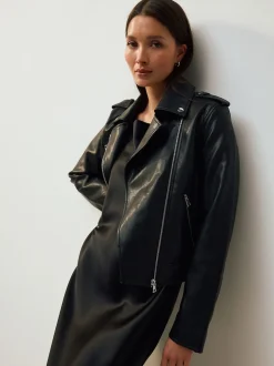 Noir - Veste de motard en cuir faux
