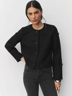 Noir - Veste en boucle à nœud et perles