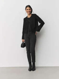 Noir - Veste en boucle à nœud et perles