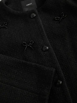 Noir - Veste en boucle à nœud et perles