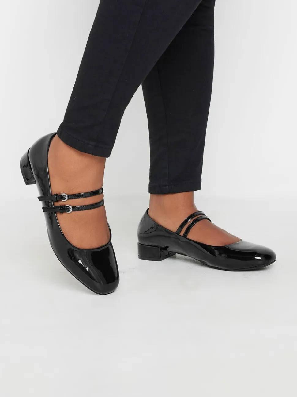 Noir - Yours Curve Extra-Wide Mary Jane Fit Low Block Patent Chaussures