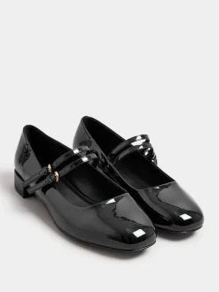 Noir - Yours Curve Extra-Wide Mary Jane Fit Low Block Patent Chaussures