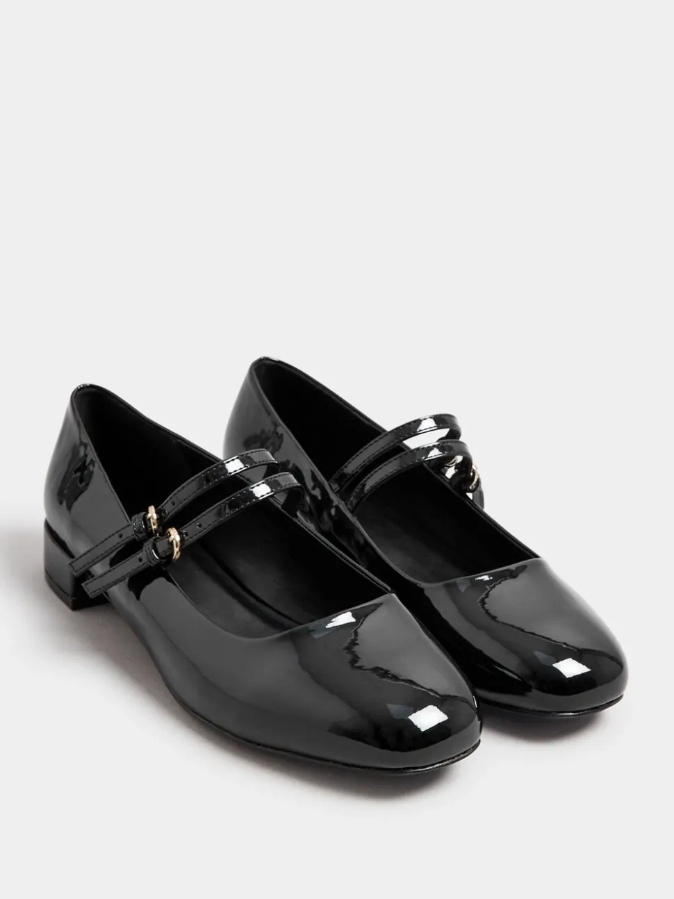 Noir - Yours Curve Extra-Wide Mary Jane Fit Low Block Patent Chaussures