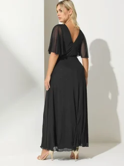 Noir - Yours Curve London Robe longue en maille portefeuille pailletée