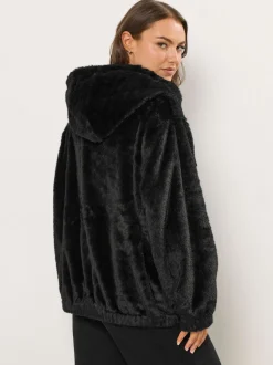 Noir - Yours Curve Polaire à capuche zippée en fausse fourrure