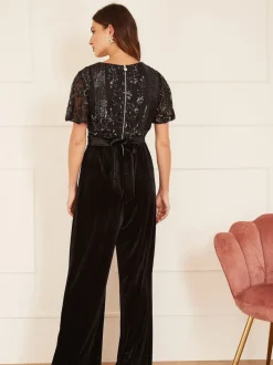 Noir - Yumi Combinaison en velours ornée de sequins avec manches d’ange