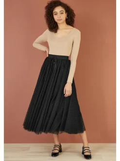 Noir - Yumi Maille Cœur Imprimé Tulle Jupes