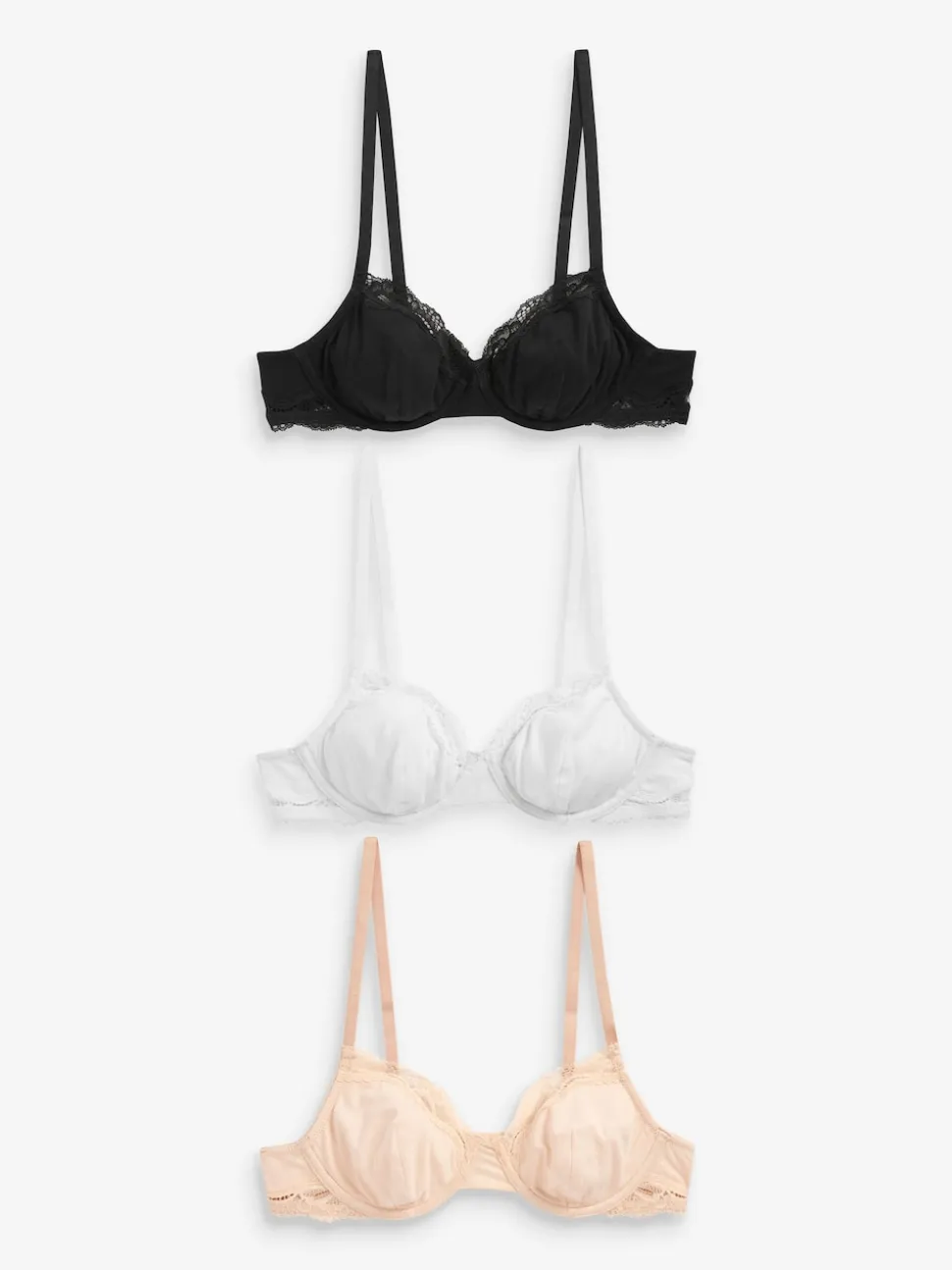 Noir/ Blanc/ Rose pâle Nude - Lot de 3 soutiens-gorge en mélange de coton Ultimate Comfort