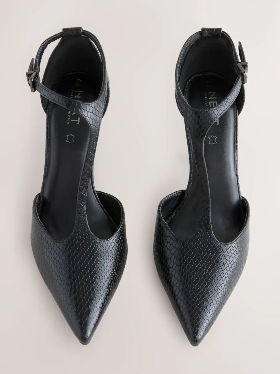 Noir effet lézard - Chaussures à talons en cuir à bout pointu