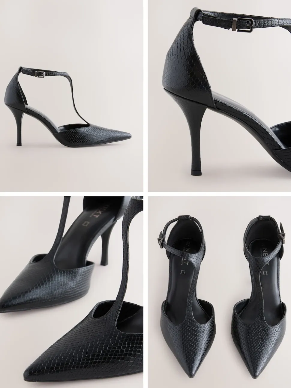 Noir effet lézard - Chaussures à talons en cuir à bout pointu