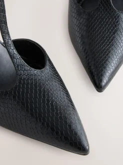 Noir effet lézard - Chaussures à talons en cuir à bout pointu