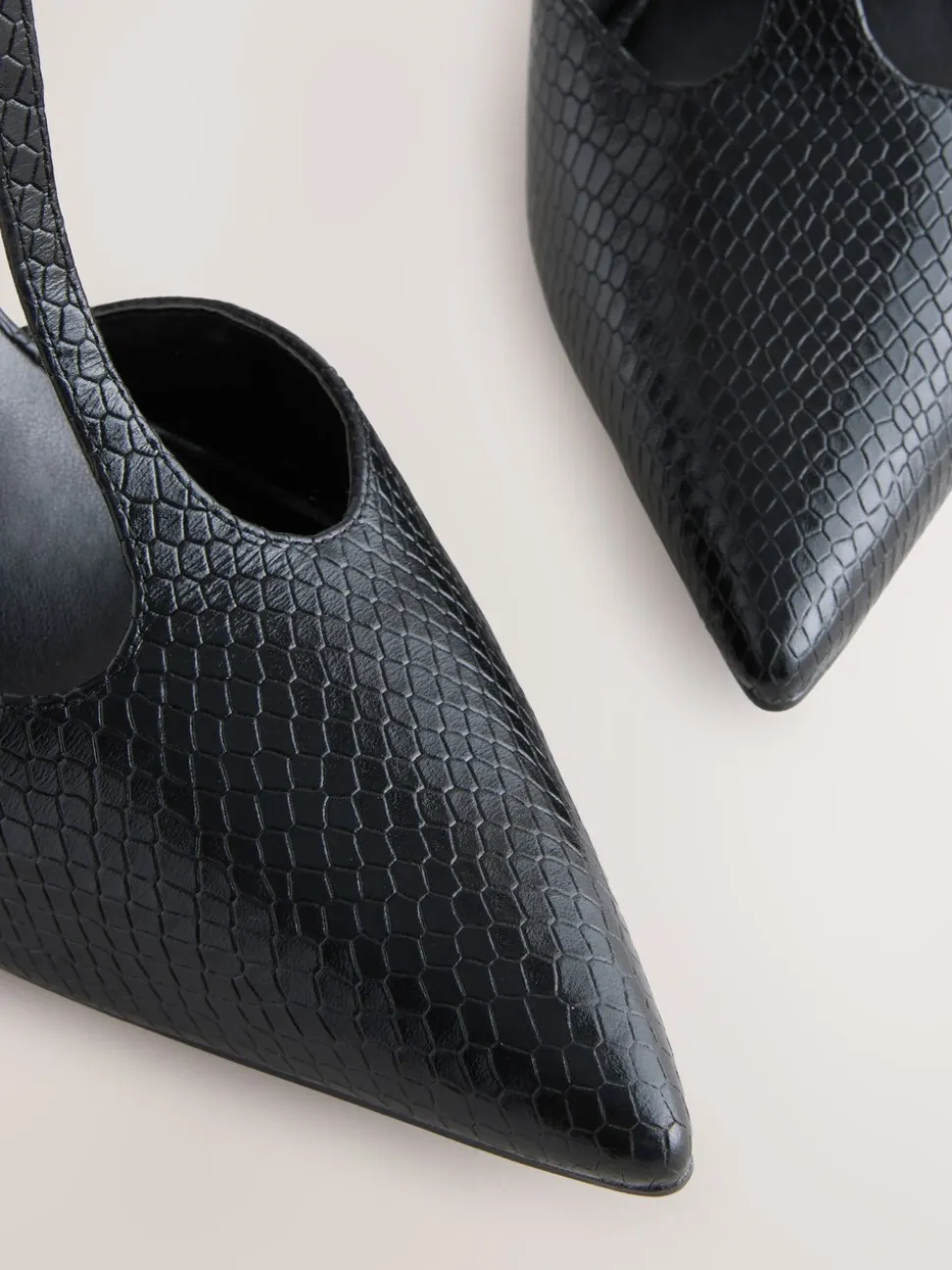 Noir effet lézard - Chaussures à talons en cuir à bout pointu