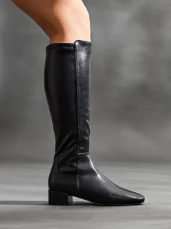 Noir en PU - Bottes hautes Linzi Revolve extensibles avec talon bas