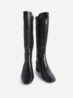 Noir en PU - Bottes hautes Linzi Revolve extensibles avec talon bas