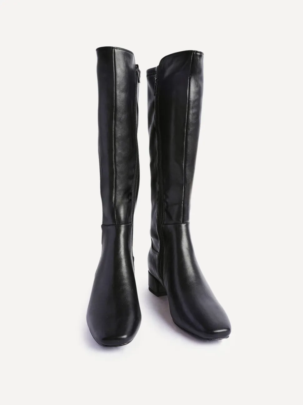Noir en PU - Bottes hautes Linzi Revolve extensibles avec talon bas