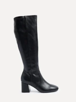 Noir en PU - Bottes Linzi extensibles hauteur genou à talons carrés