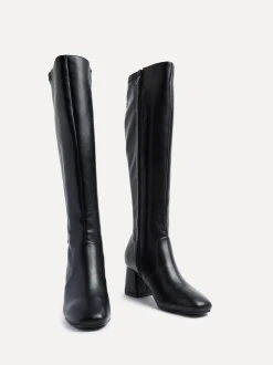 Noir en PU - Bottes Linzi extensibles hauteur genou à talons carrés