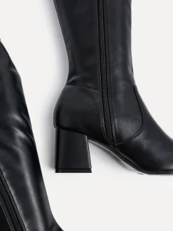 Noir en PU - Bottes Linzi extensibles hauteur genou à talons carrés