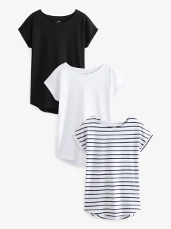 noir et blanc rayé - Lot de 3 T-shirts à manches courtes 100 % coton