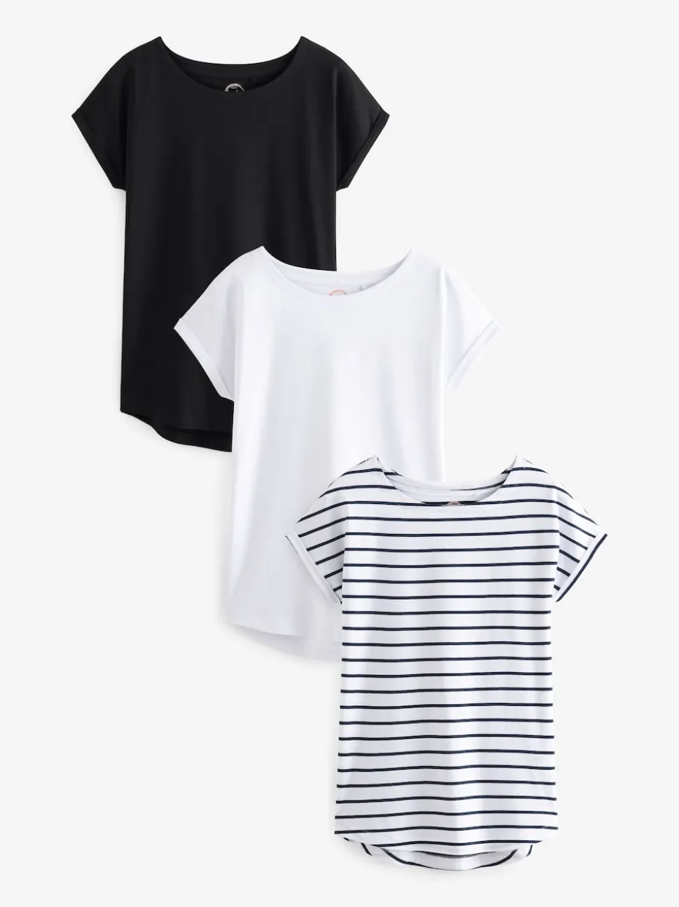 noir et blanc rayé - Lot de 3 T-shirts à manches courtes 100 % coton