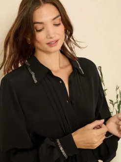 Noir Feston - Chemise Love & Roses à manches longues boutonnée