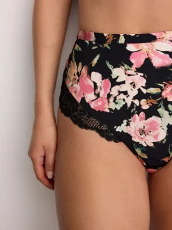 Noir fleuri/rose - Lot de 2 culottes taille haute en microfibre et dentelle