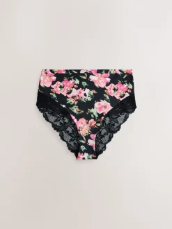Noir fleuri/rose - Lot de 2 culottes taille haute en microfibre et dentelle
