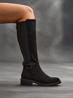 Noir foncé - Bottes Linzi Power hautes avec panneau latéral extensible et détail de boucle