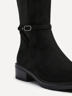 Noir foncé - Bottes Linzi Power hautes avec panneau latéral extensible et détail de boucle