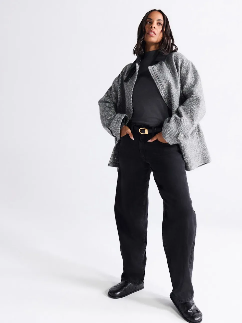 Noir lavé - Jean ample taille mi-haute
