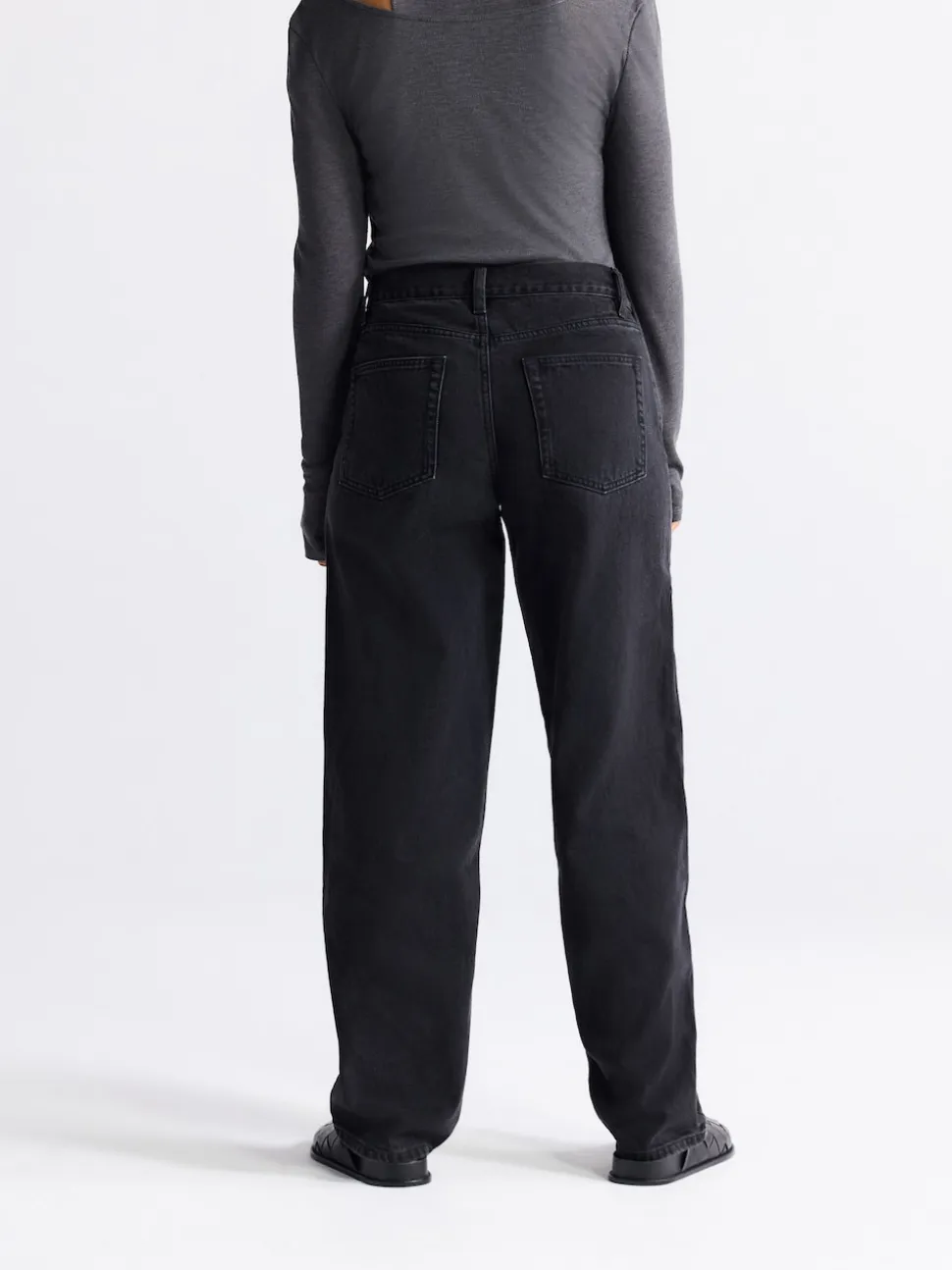 Noir lavé - Jean ample taille mi-haute