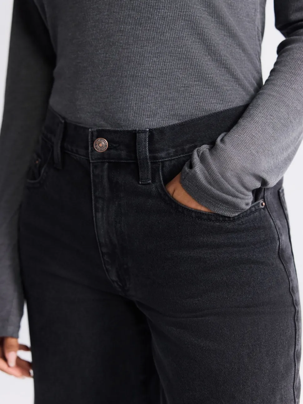 Noir lavé - Jean ample taille mi-haute