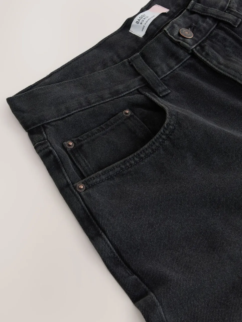 Noir lavé - Jean ample taille mi-haute