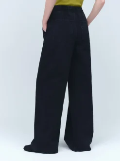 Noir lavé - Jogging en jean large à plis nervurés