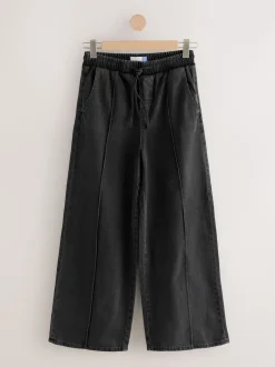 Noir lavé - Jogging en jean large à plis nervurés