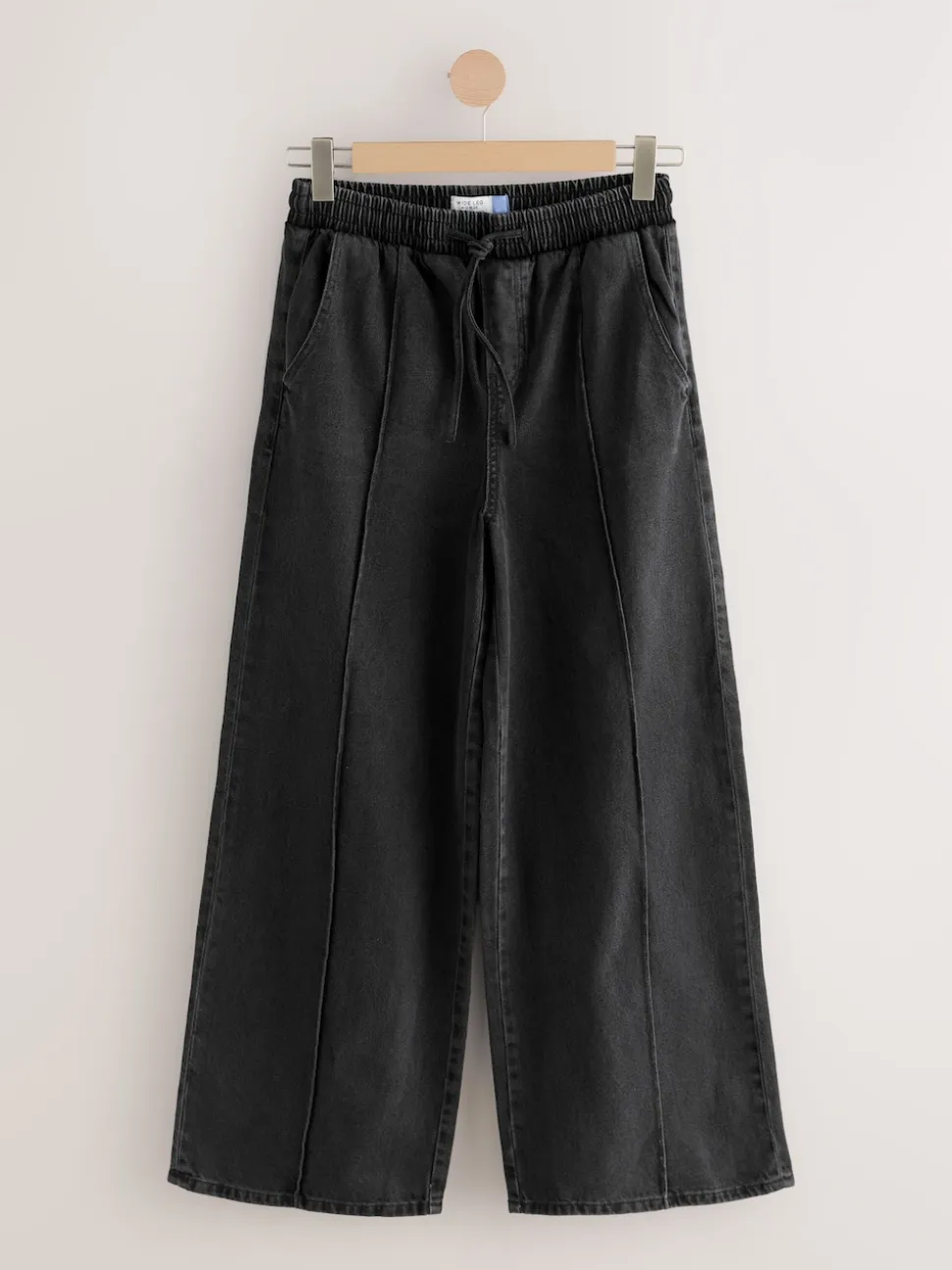 Noir lavé - Jogging en jean large à plis nervurés