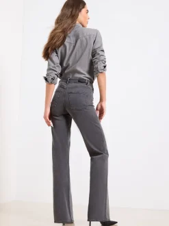 Noir lavé - Lipsy - Jean à jambe large et à taille moyenne