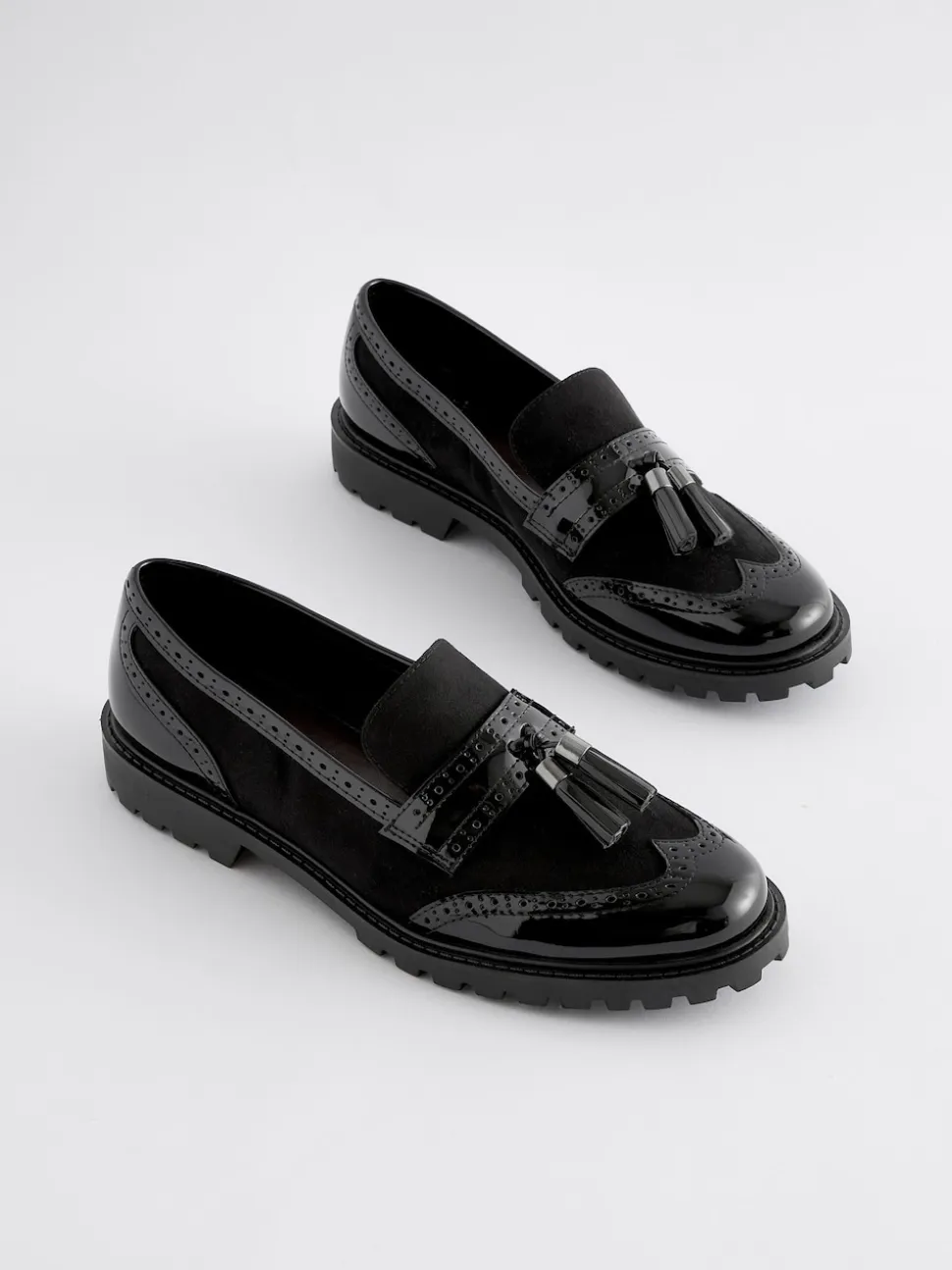 Noir mélangé - Mocassins épais à crampons et détails à glands