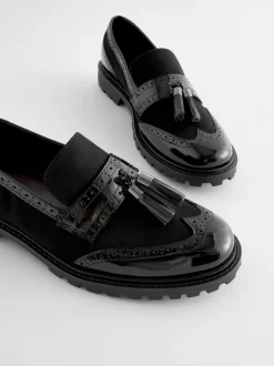 Noir mélangé - Mocassins épais à crampons et détails à glands
