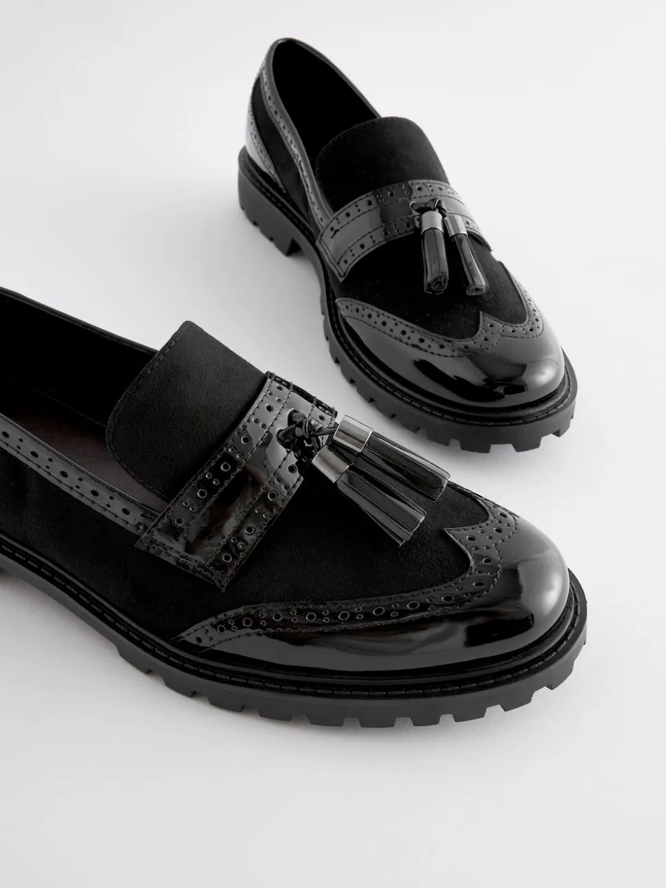 Noir mélangé - Mocassins épais à crampons et détails à glands