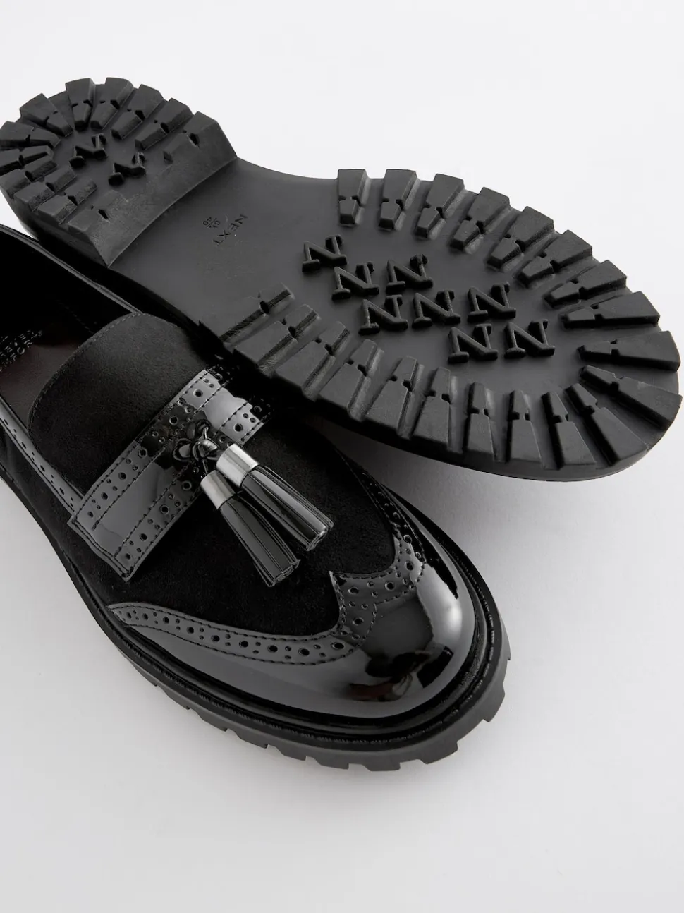 Noir mélangé - Mocassins épais à crampons et détails à glands