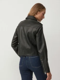 Noir poitrine généreuse - Veste de motard en cuir faux