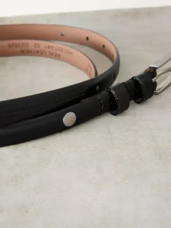 Noir/Argent - Ceinture N. Premium Skinny Made In Italie en Cuir
