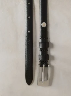Noir/Argent - Ceinture N. Premium Skinny Made In Italie en Cuir