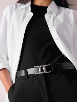 Noir/argenté - Ceinture Regular Statement en cuir à boucle
