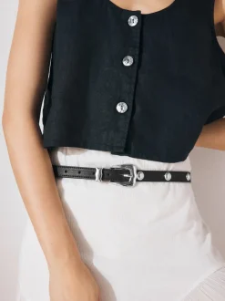Noir/Argent - Ceintures Skinny Western Pu