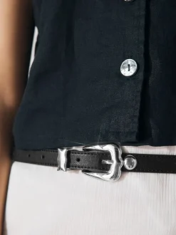 Noir/Argent - Ceintures Skinny Western Pu