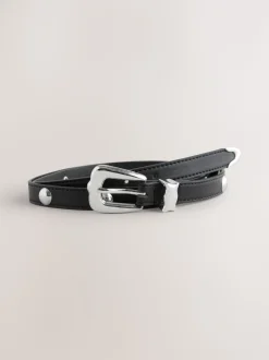 Noir/Argent - Ceintures Skinny Western Pu
